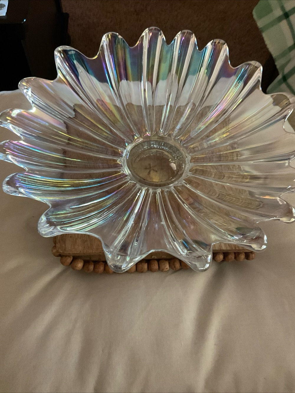 VTG 11” Federal Glass Celestial Iridescent Clear Glass Scalloped Ctr Piece Bowl - Picture 5 of 8